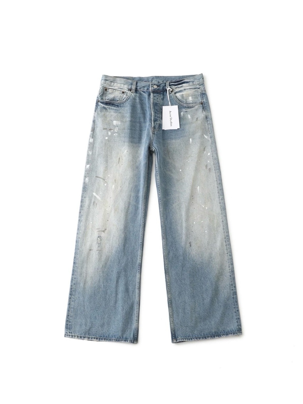Acne Light Blue Wide-Leg Jeans with Paint-Splatter Detail